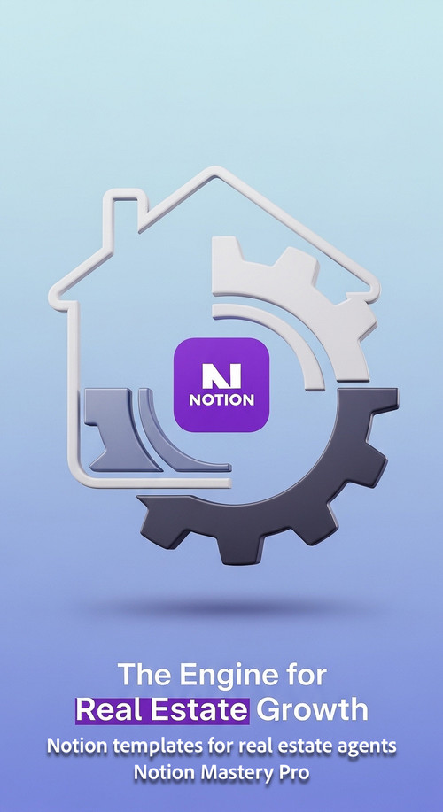 Abstract 3D icon of a house and a gear with a central Notion logo Overlay The Engine for Real Estate.jpg