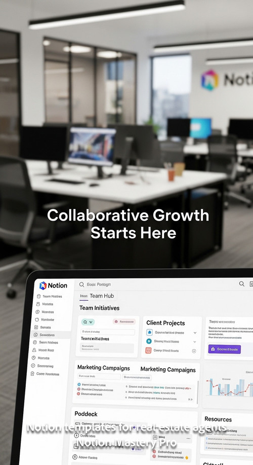 Blurred background of a real estate office foreground screen with a Notion team hub Overlay Collabor.jpg