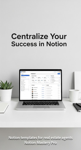 Minimalist desk with a white desk and a laptop showing a Notion realtor dashboard Overlay Centralize.jpg