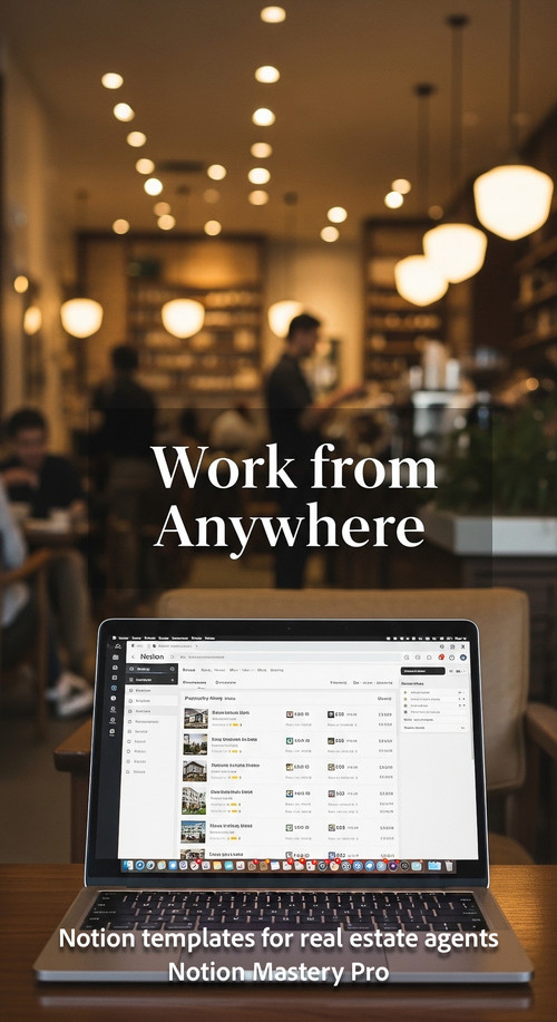 Blurred interior of a highend coffee shop foreground MacBook Pro with a Notion property listing data.jpg