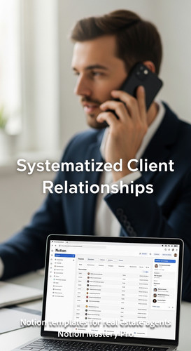 Blurred image of a realtor talking on the phone foreground laptop with a Notion CRM Overlay Systemat.jpg