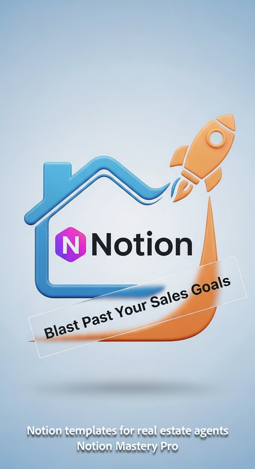 Abstract 3D icon of a house and a rocket with a central Notion logo Overlay Blast Past Your Sales Go.jpg