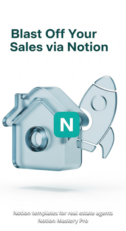 Abstract 3D icon of a house and a rocket with a central Notion logo Overlay Blast Off Your Sales via.jpg