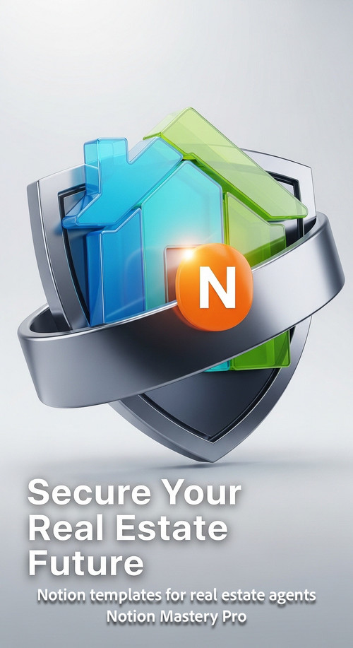 Abstract 3D icon of a house and a shield with a central Notion logo Overlay Secure Your Real Estate .jpg