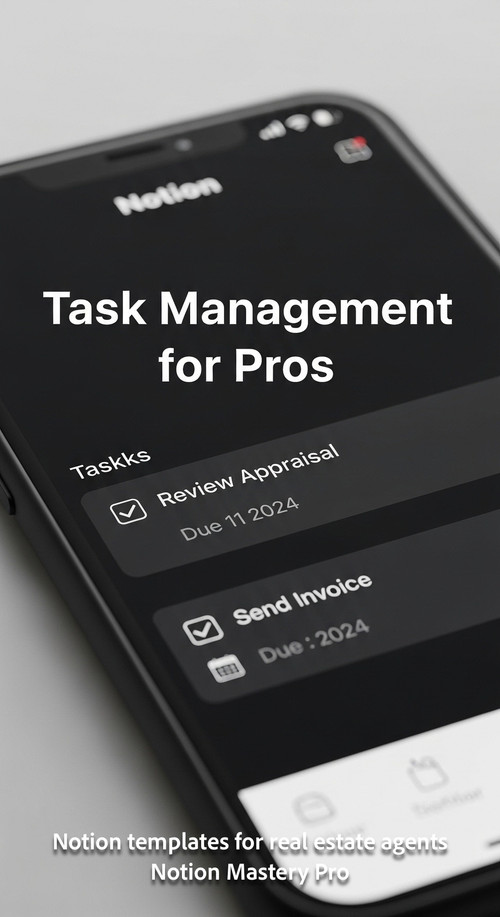 Close up of a smartphone showing a Notion task list Review Appraisal Send Invoice Overlay Task Manag.jpg