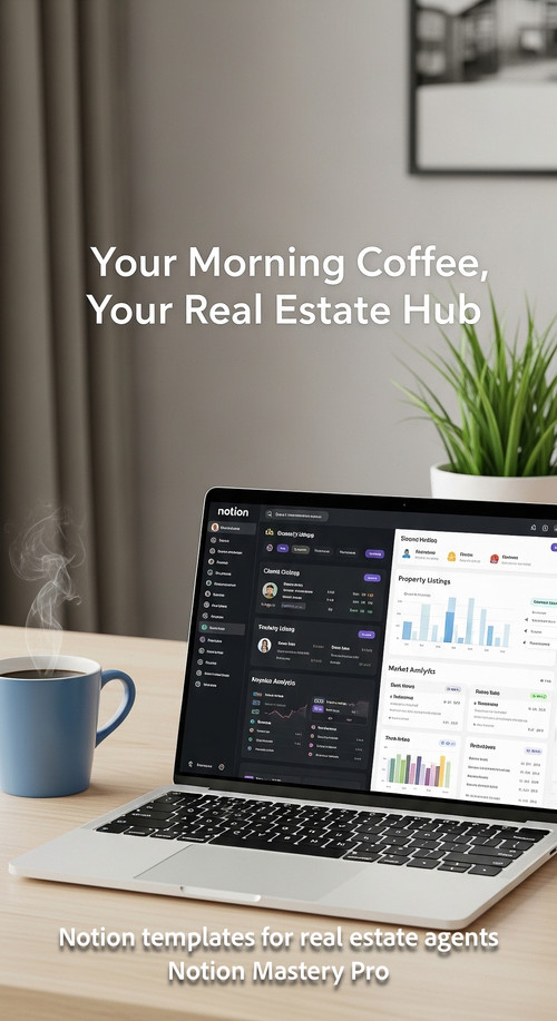 Minimalist desk with a blue coffee mug and an ultrathin laptop showing a powerful Notion real estate.jpg