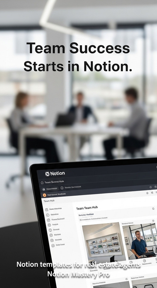 Blurred background of a real estate office foreground screen with a Notion team hub Overlay Team Suc.jpg