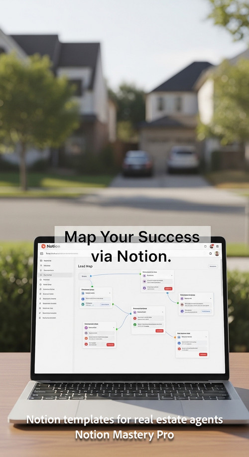 Blurred background of a suburban neighborhood foreground laptop with a Notion lead map Overlay Map Y.jpg