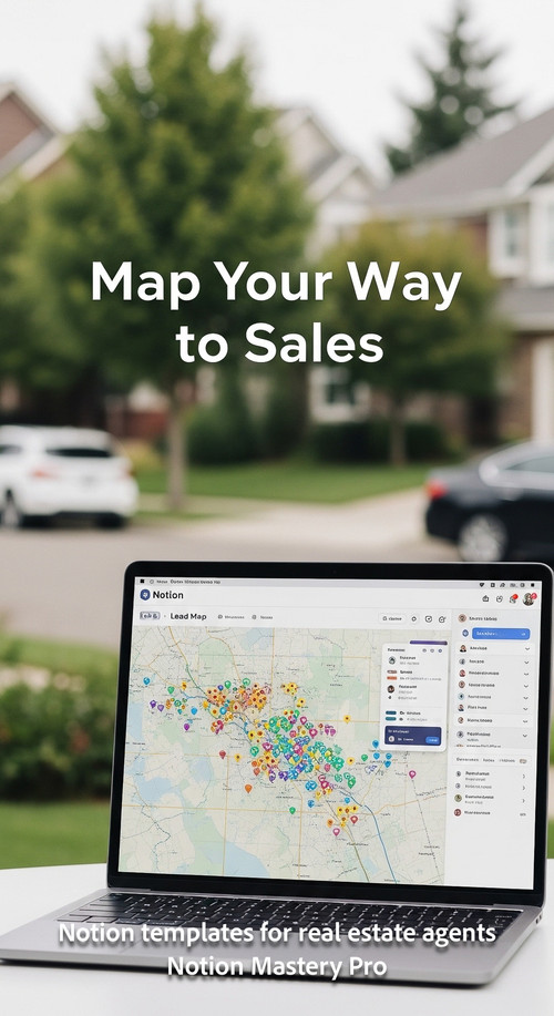 Blurred background of a suburban neighborhood foreground laptop with a Notion lead map Overlay Map Y.jpg