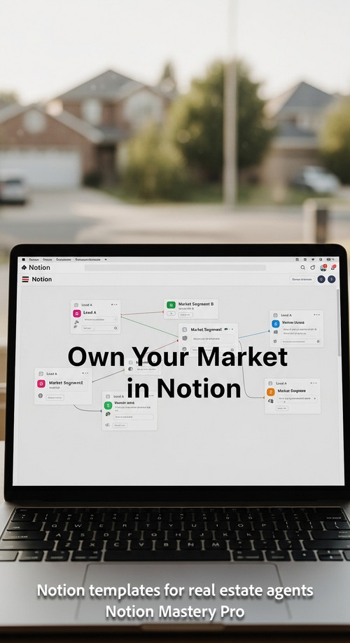 Blurred background of a suburban neighborhood foreground laptop with a Notion lead map Overlay Own Y.jpg