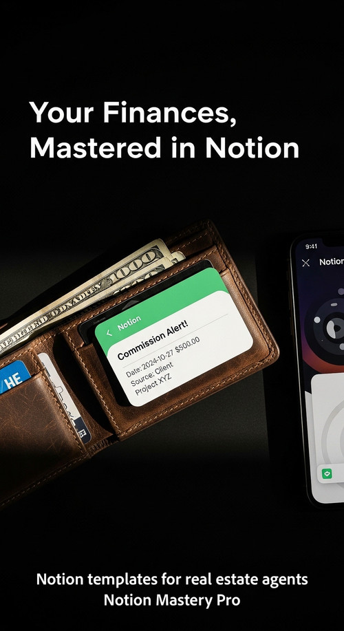 Close up of a leather wallet and a smartphone with a Notion commission alert Overlay Your Finances M.jpg