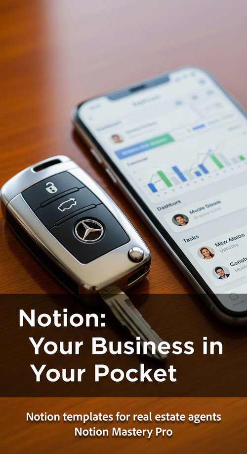 Close up of a luxury car key and a smartphone displaying a Notion CRM dashboard Overlay Notion Your .jpg