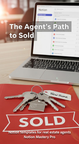 Close up of a set of keys on a Sold folder next to a laptop with Notion Overlay The Agents Path to S.jpg
