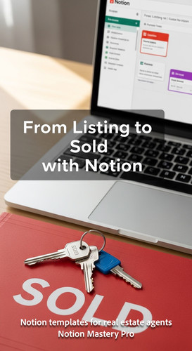 Close up of a set of keys on a Sold folder next to a laptop with Notion Overlay From Listing to Sold.jpg