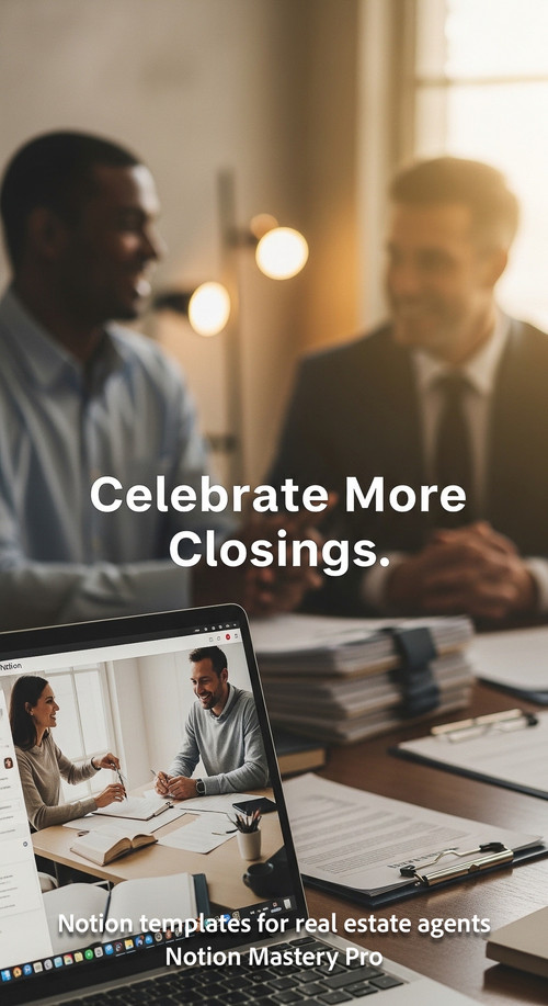 Blurred view of a property closing meeting with contracts and happy clients foreground screen with N.jpg