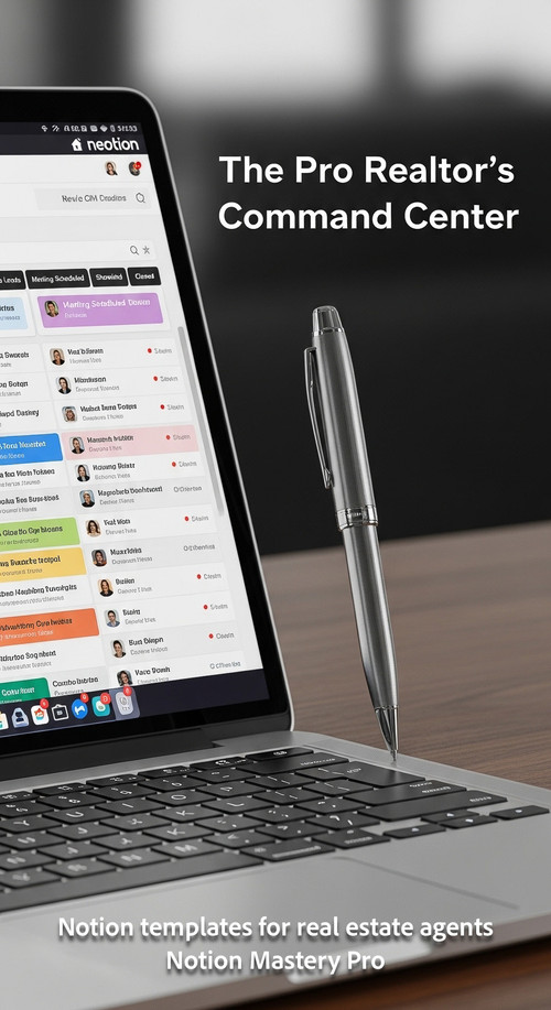 Close up of a designer pen next to an open laptop running Notion with a comprehensive Realtor CRM pi.jpg