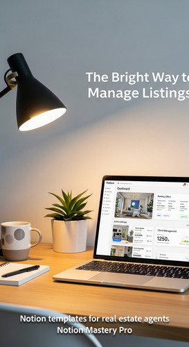 Minimalist desk with a designer lamp and a laptop displaying a Notion real estate dashboard Overlay .jpg