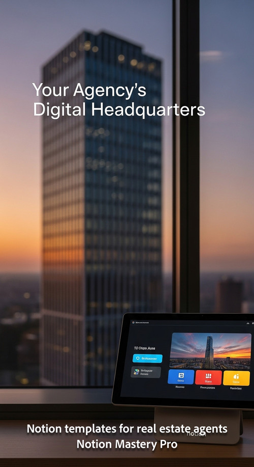 Blurred highrise office window at sunset foreground screen with a Notion business hub Overlay Your A.jpg