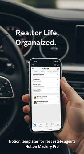 Blurred image of a luxury car interior with a smartphone showing a Notion schedule Overlay Realtor L.jpg