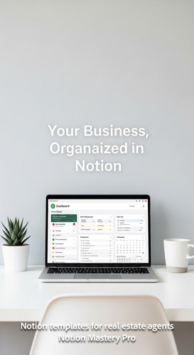 Minimalist desk with a white desk and a laptop showing a Notion realtor dashboard Overlay Your Busin.jpg