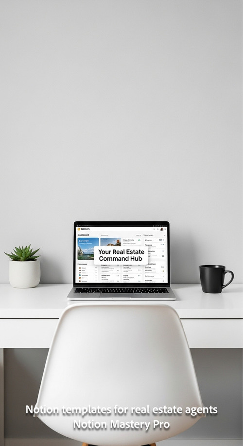 Minimalist desk with a white desk and a laptop showing a Notion realtor dashboard Overlay Your Real .jpg
