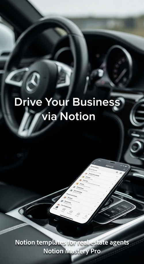 Blurred image of a luxury car steering wheel foreground smartphone with a Notion schedule Overlay Dr.jpg