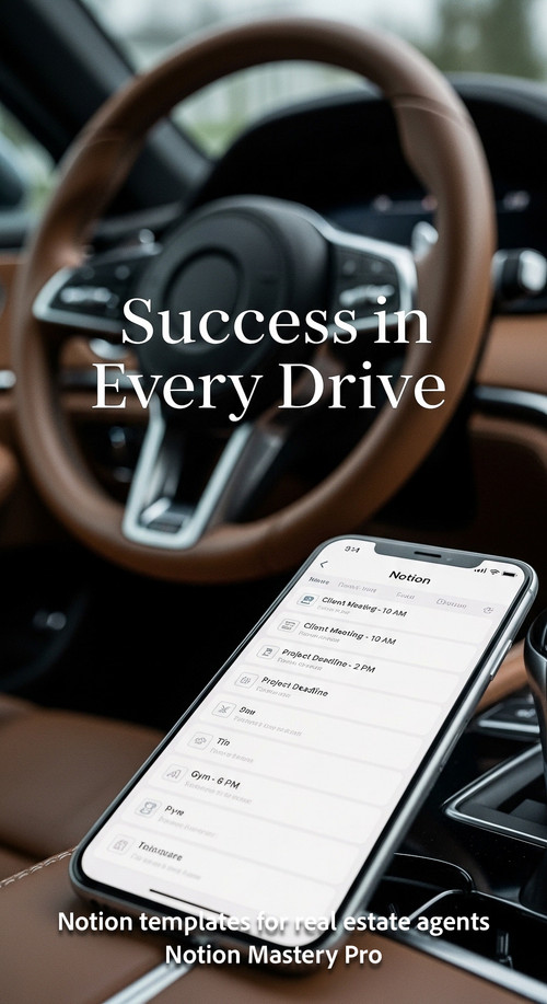 Blurred image of a luxury car steering wheel foreground smartphone with a Notion schedule Overlay Su.jpg