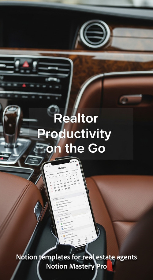 Blurred image of a luxury car interior with a smartphone showing a Notion schedule Overlay Realtor P.jpg