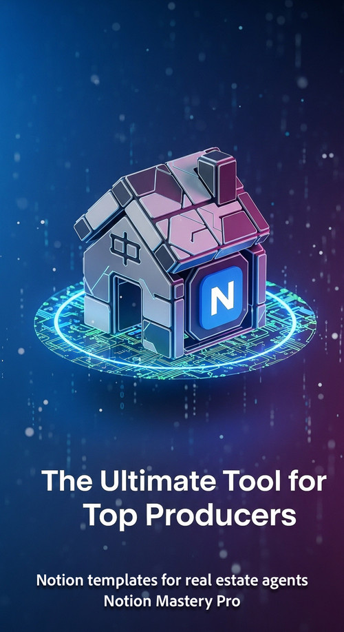 Abstract 3D render of a house icon with a digital halo and a Notion logo Overlay The Ultimate Tool f.jpg