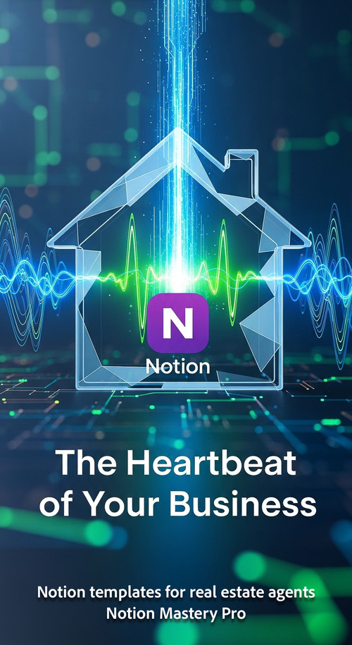 Abstract 3D visualization of a house icon with a digital pulse and a Notion logo Overlay The Heartbe.jpg