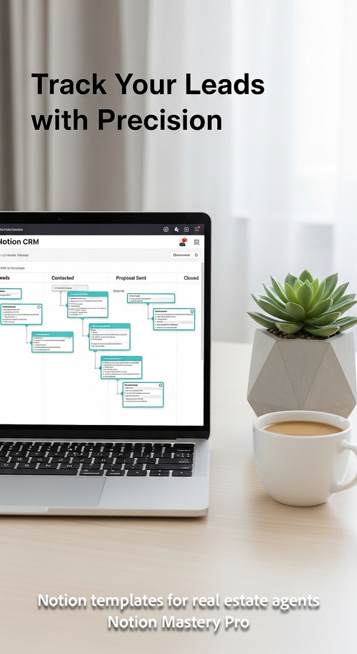 Highangle shot of a minimalist desk with a clean aesthetic screen displaying a structured Notion CRM.jpg
