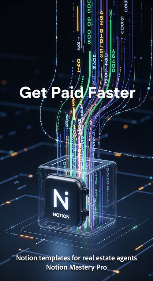 Abstract visualization of commission numbers flowing into a secure digital vault with a Notion logo .jpg