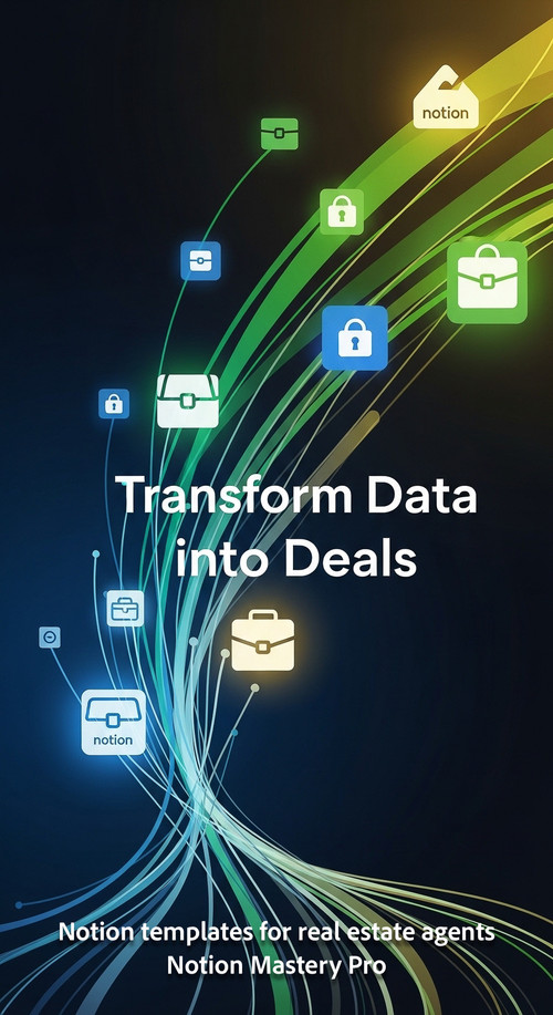 Abstract visualization of data streams transforming into closed deal icons labeled with a Notion log.jpg