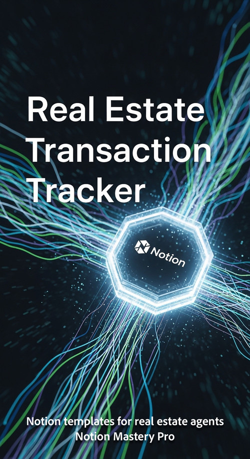 Abstract data streams flowing into a central hexagonal hub with a clear Notion icon Overlay Real Est.jpg