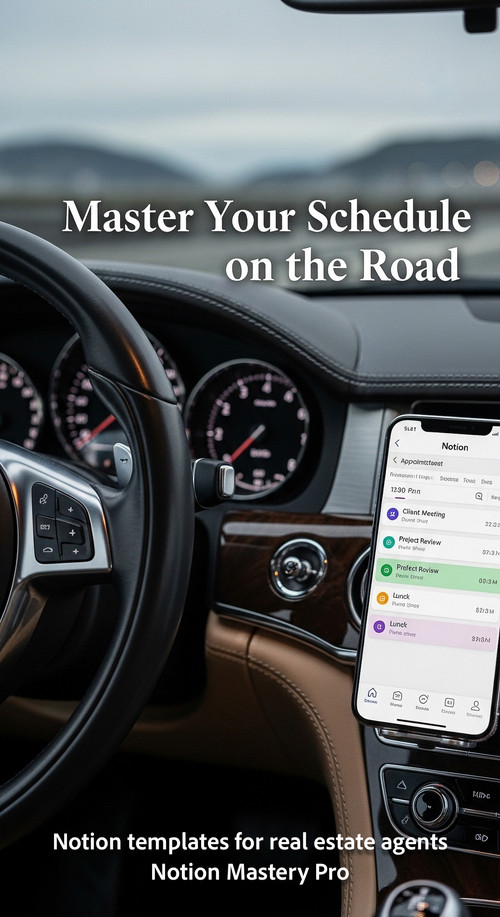 Blurred background of a luxury car steering wheel foreground smartphone in a dock showing a Notion a.jpg