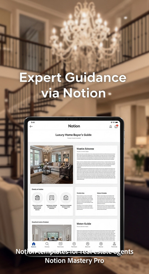 Blurred background of a luxury home interior foreground tablet showing a Notion buyers guide Overlay.jpg