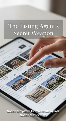 Close up of a hand scrolling through a Notion database of luxury properties Overlay The Listing Agen.jpg