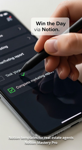 Close up of a hand checkmarking a task in a Notion mobile app Overlay Win the Day via Notion 322.jpg
