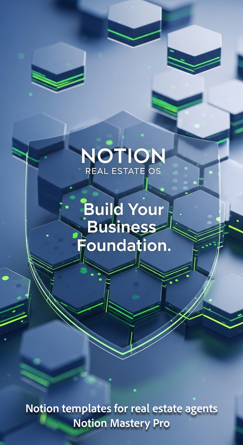 Abstract visualization of interconnected hexagonal data blocks forming a shield labeled Notion Real .jpg