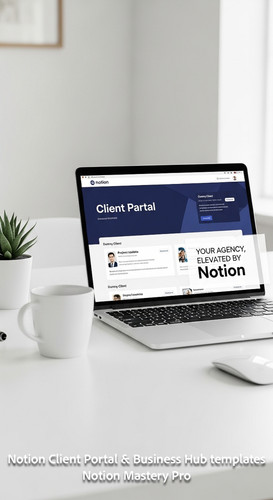 52 Minimalist white office desk with a laptop displaying a Notion Client Portal banner Overlay Your .jpg