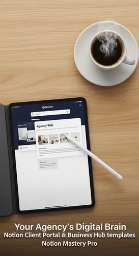 126 Topdown desk view Espresso iPad Pro and a stylus pointing at a Notion Agency Wiki with search ba.jpg