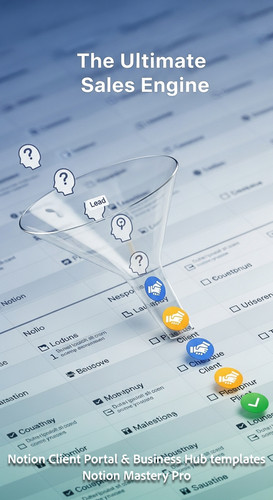 265 Abstract visualization of a funnel turning lead icons into client icons inside a Notion database.jpg