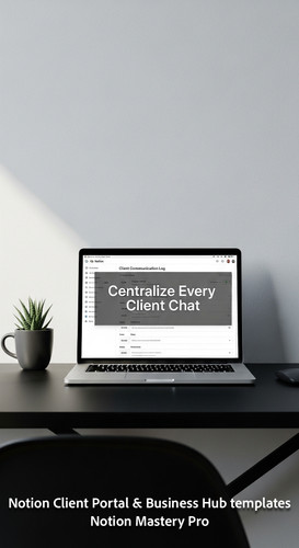 40 Minimalist workspace with a black desk and a laptop showing a Notion Client Communication log Ove.jpg