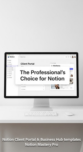 72 Minimalist white workspace with a single large monitor showing a Notion Client Portal with a clea.jpg