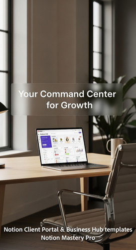 176 Minimalist desk with a designer chair and a laptop showing a Notion Business Hub dashboard Overl.jpg