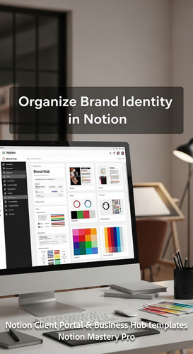 58 Blurred background of a highend design studio foreground monitor showing a Notion Brand Hub Overl.jpg