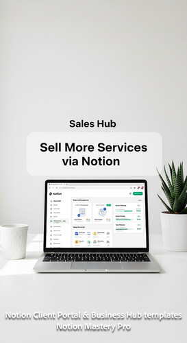 44 Minimalist white workspace with a laptop showing a Notion Sales Hub for service businesses Overla.jpg