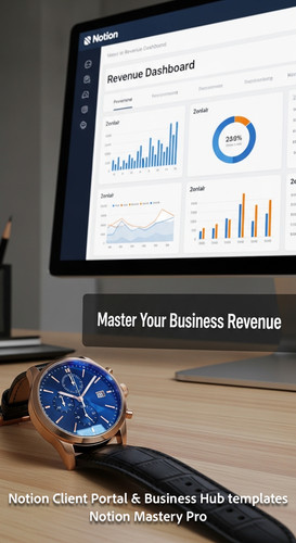 327 Closeup of a designer watch on a desk next to a screen showing a Notion Revenue Dashboard with a.jpg