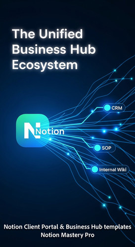 306 Abstract glowing blue network connecting a Notion logo to CRM SOP and Internal Wiki Overlay The .jpg