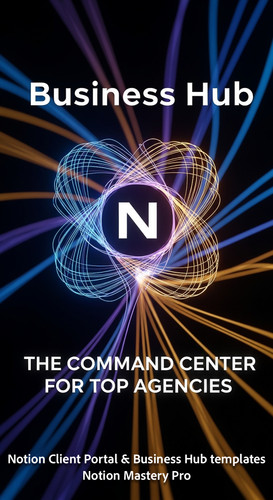 116 Abstract glowing lines forming a Business Hub icon with a prominent Notion N Overlay The Command.jpg